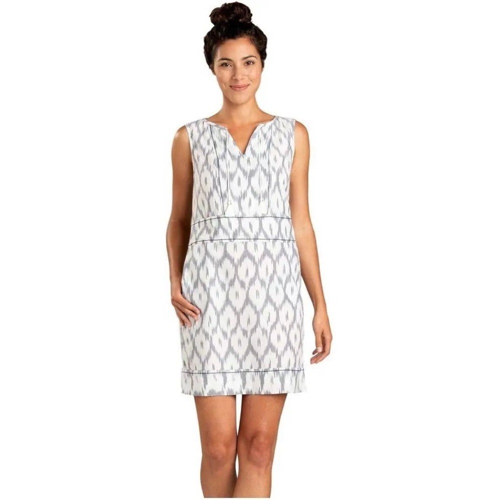 TOAD & CO. Shakti Dress Ikat Print Sleeveless V-Neck Tassels White Blue Medium